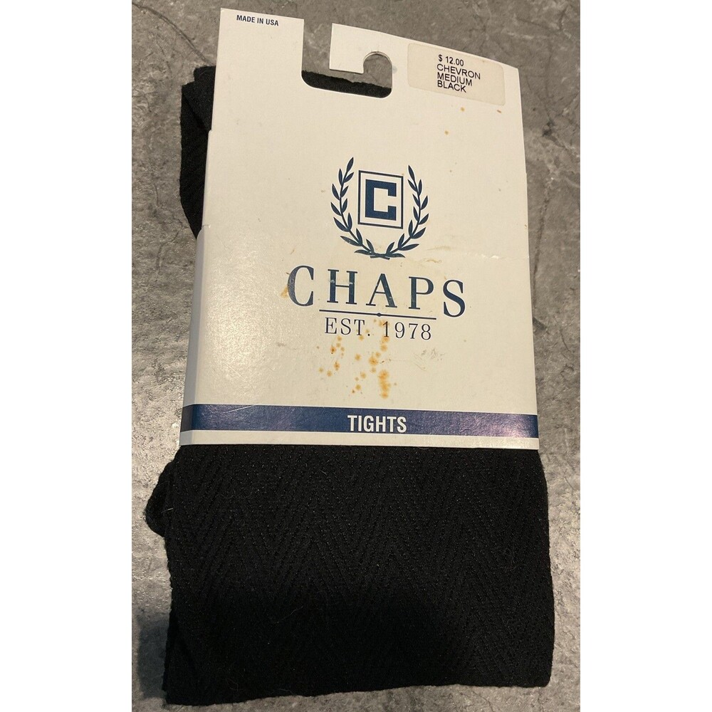 NIP Chaps Black Chevron Print Tights 1 Pair M Fits: 5’2”-5’8” & 120-160 Lbs